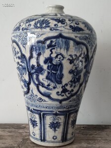 珍藏精品元青花四爱图梅瓶,老化明显,完整无缺陷,高32厘米。