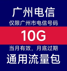 广东广州电信 10G通用流量包月包 不扣话费 当月有效