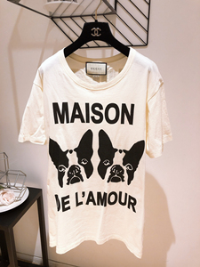 gucci法斗狗头短袖 m码 古驰狗头印花字母亮片宽松t恤上