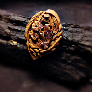 桃核核雕 莲叶游鲤 荷叶里面包着鲤鱼与荷花 镂空圆雕 文玩