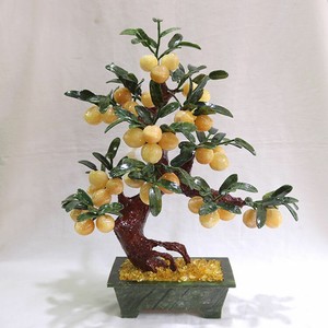玉石盆栽黄玉原色桃子树寿桃树黄水晶客厅玄关摆件中式家居装饰品