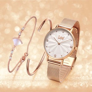 言宝宝啦啦啦淘宝lee手表ins风礼盒装编织钢带女表时尚气质腕表f