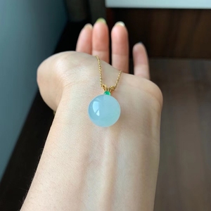 「翡翠」天然翡翠圆珠转运珠吊坠,18k金扣头,珠子大小卡14