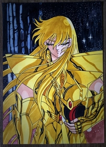 马克笔手绘,处女座黄金圣斗士沙加,a4大小,自带画框,都是一