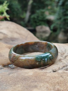 天然印度七彩玉水草玛瑙手镯 可见天然水草