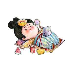 【美术馆推荐】唐贵肥原创【躺平】限量版画 国潮创意古风