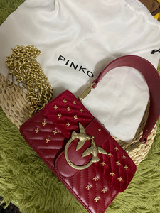 pinko品高 红色丝绒拼皮燕子包 王子文上身同款～ 国内3