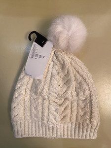 HM儿童帽子，男女童针织帽毛球保暖毛线帽H&M，米白色，全新