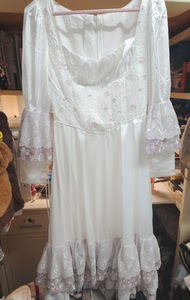vintage古着手作设计宫廷公主风重工蕾丝缎面长款小洋裙，