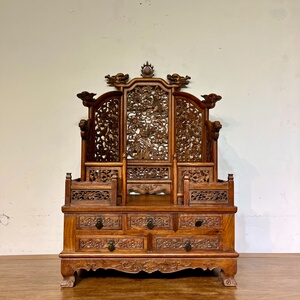 老黄花梨家具 古董明清老红木家具 清代海南黄花梨龙纹佛龛镜台