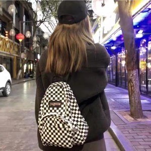 jansport棋盘格黑白双肩包 小包