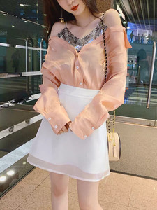 果果家白色半裙纱裙2019夏季新款流行女装裙子 高腰超仙网纱