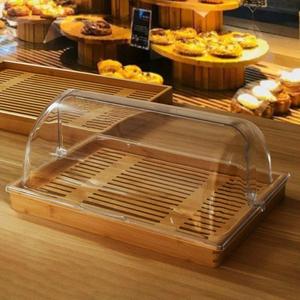 竹木托盘烘焙糕点面包展示柜蛋糕甜品台点心防尘罩透明翻盖长方形