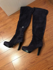 belle 百丽正品 女士真皮 麂皮高跟靴子过膝靴