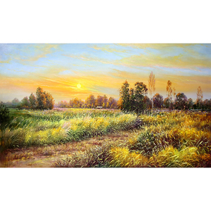 朝鲜油画 一级画家朴南真《风景原野》客厅玄关走廊挂画装饰画