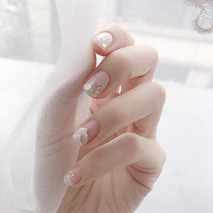 (现货)美甲贴片成品半透明山丘穿戴式假指甲可拆卸学生显白闪粉