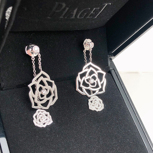 【99新】伯爵/piaget 时尚白金玫瑰耳环