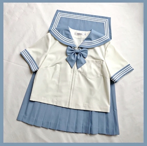 中牌 奶白身蓝灰色札幌襟白三本夏服 水手服 基础款