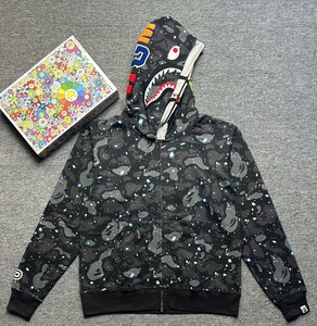 bape鲨鱼头双帽夜光星空元年鲨鱼拉链帽衫卫衣_阿里巴巴找货神器