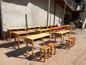 木课桌老式双人