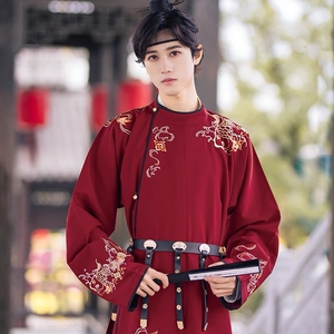 伴郎汉服租赁流烟昔泠凌川红色圆领袍衫男女装情侣款cp日常侠客