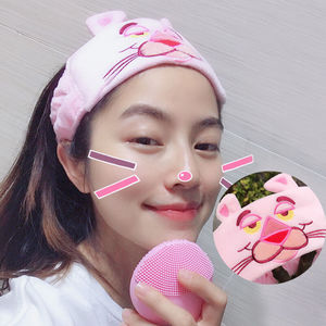 发箍洗脸 束发带洗脸发箍可爱刺绣粉红豹化妆头套少女面膜洗澡运
