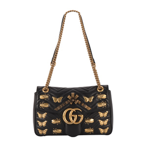 5新]gucci女士秀款黑色牛皮昆虫大号单肩包