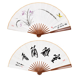 雅昌拍卖纪录 张颖《室雅兰香》双面手绘真迹花鸟画折扇书房字画