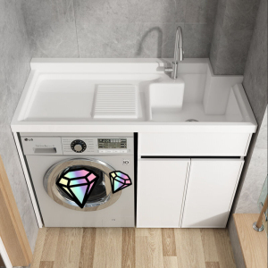 重庆定制洗衣机柜阳台组合太空铝洗衣池台槽盆带搓板面伴侣一体柜