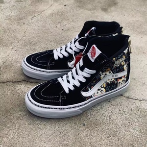 万斯招财猫联名sk8后跟拉链高帮三次硫化帆布鞋麂皮翻毛皮板鞋