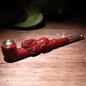 [招财进宝]小叶紫檀烟斗雕刻貔貅烟斗收藏送礼烟斗