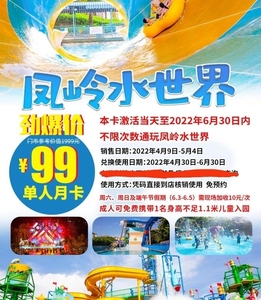 南宁凤岭水世界门票单人双月票  108元