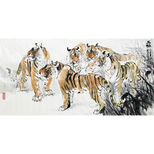 五虎图国画