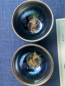 李志磊蓝莲花七彩建盏,龙凤对杯一起出.