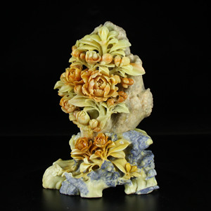 《荣华富贵》青田石雕摆件 牡丹花 石君斋 家居创意送礼
