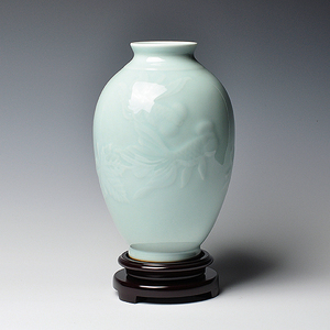 国大师夏侯文金玉满堂敞口瓶龙泉青瓷花瓶摆件保值收藏品古典中式