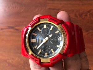 卡西欧gaw100cx,绝版停产红金配色狗年限定太阳能手表