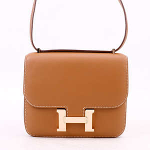 【99新】爱马仕/hermes 女包 金棕玫瑰金扣康康 swift皮