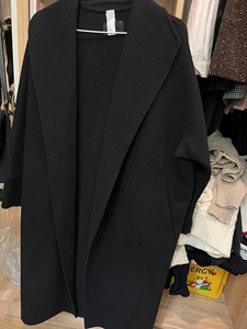 黑色长款大衣，羊毛成份，85新，小码，MC 气质立领腰带手工