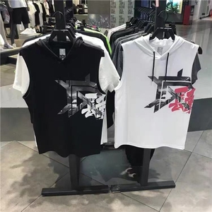 安踏运动t恤夏款男连帽背心纯棉无袖衫透气排汗篮球要疯1520