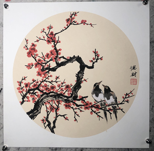 纯手绘国画卡纸画芯 无装裱 38*38,梅花