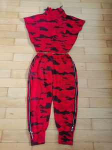 迷彩运动套装女春秋新款韩版宽松印花卫衣修身显瘦休闲两件套红色