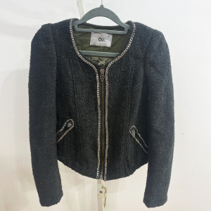 欧点商场专柜正品墨绿色短外套西装羊毛大衣带银丝线