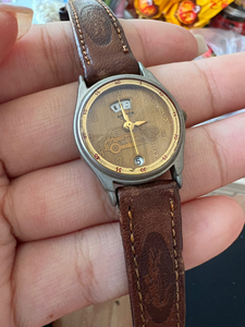 中古手表，日本arlbor雅宝手表，黄铜带星期日期双日历手表