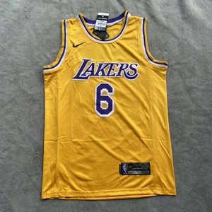 nba系列 复古刺绣网眼速干球衣 湖人詹姆斯6号黄色,白色