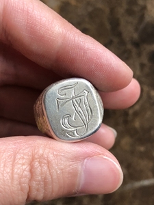 德国古董火漆印章家族徽章戒指老银