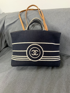 chanel香奈儿沙滩包牛仔蓝手提单肩腋下女帆布包包 镭射1