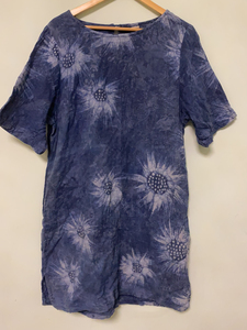 泰国手工纯植物扎染向日葵图案连衣裙，棉面料，柔软亲肤，胸围1