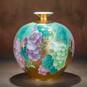 999真黄金陶瓷花瓶轻奢家居装饰收藏瓷肖建辉原创硕果陈列瓷瓶子