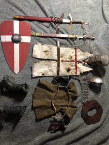兵人 1/6 十字军 圣殿骑士团 装备 长剑 盾牌 头盔 锁